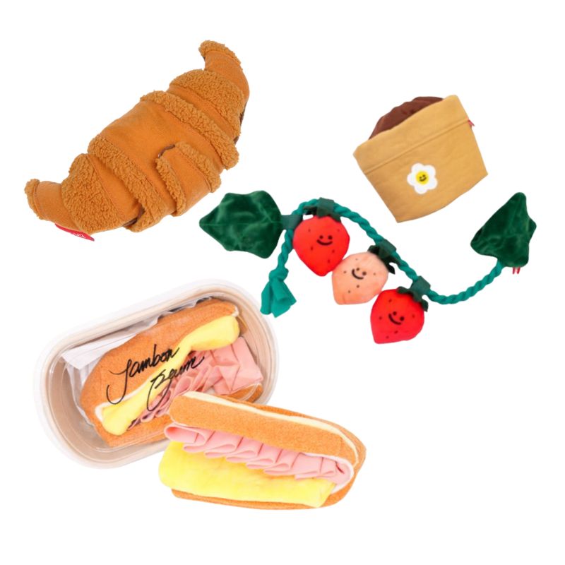 Bacon Enrichment Toys Bundle - Croissant, Strawberry, Jambon Beurre